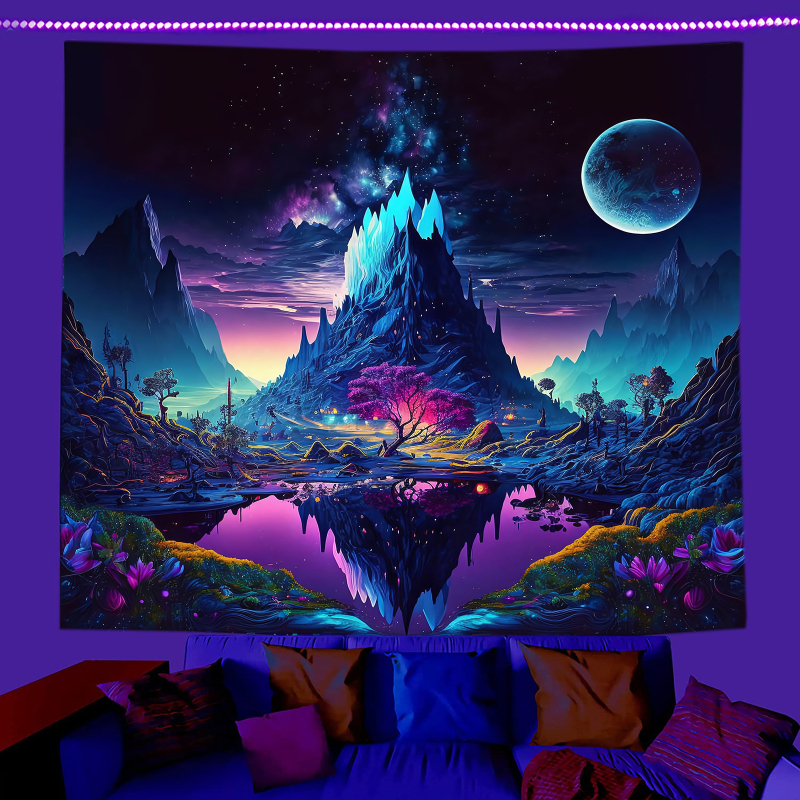 fluorescencinis gobelenas UV fluorescencinė mandala drugelio žvaigždynas fluorescencinis gobelenas namų kambario gobelenas gobeleno šaltinis gamykla