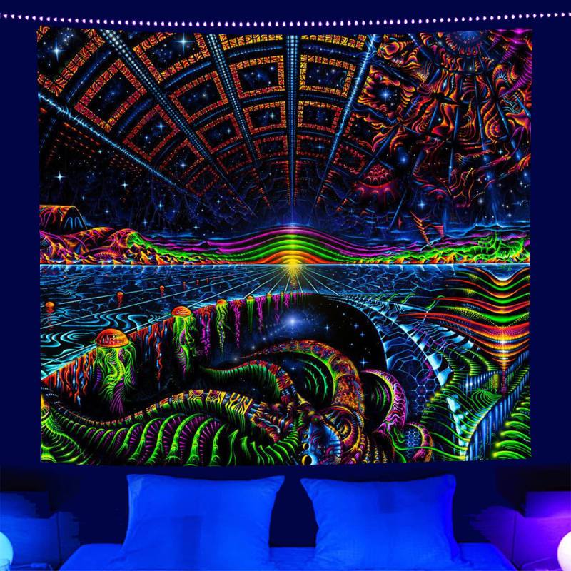 fluorescencinis gobelenas UV fluorescencinė mandala drugelio žvaigždynas fluorescencinis gobelenas namų kambario gobelenas gobeleno šaltinis gamykla