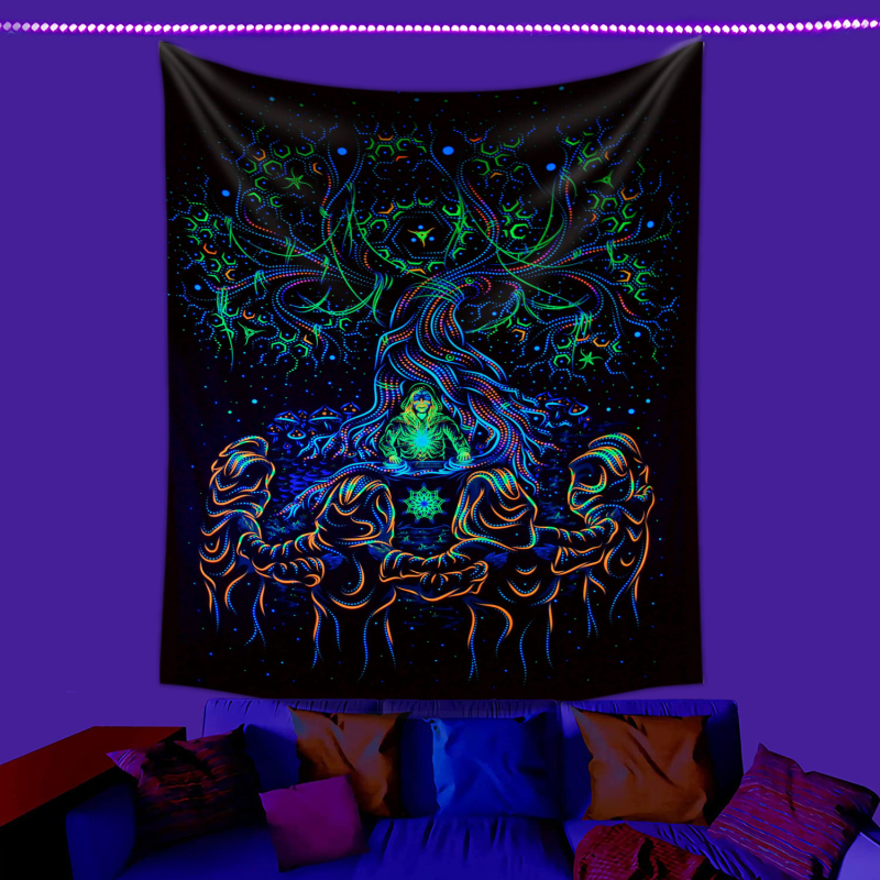 fluorescencinis gobelenas UV fluorescencinė mandala drugelio žvaigždynas fluorescencinis gobelenas namų kambario gobelenas gobeleno šaltinis gamykla