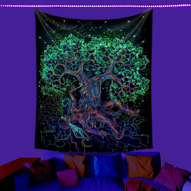 fluorescencinis gobelenas UV fluorescencinė mandala drugelio žvaigždynas fluorescencinis gobelenas namų kambario gobelenas gobeleno šaltinis gamykla