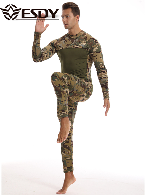 ESDY nauji apvalios kaklo vyriški sportiniai kamufliažiniai apatiniai drabužiai, kryžminiai, laisvalaikio stiliaus, šiltas kostiumas, atsparus šalčiui, 175 laipsnių kampu