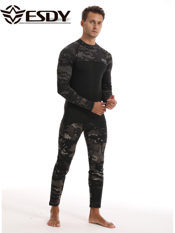 ESDY nauji apvalios kaklo vyriški sportiniai kamufliažiniai apatiniai drabužiai, kryžminiai, laisvalaikio stiliaus, šiltas kostiumas, atsparus šalčiui, 175 laipsnių kampu
