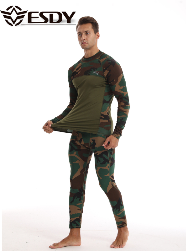 ESDY nauji apvalios kaklo vyriški sportiniai kamufliažiniai apatiniai drabužiai, kryžminiai, laisvalaikio stiliaus, šiltas kostiumas, atsparus šalčiui, 175 laipsnių kampu
