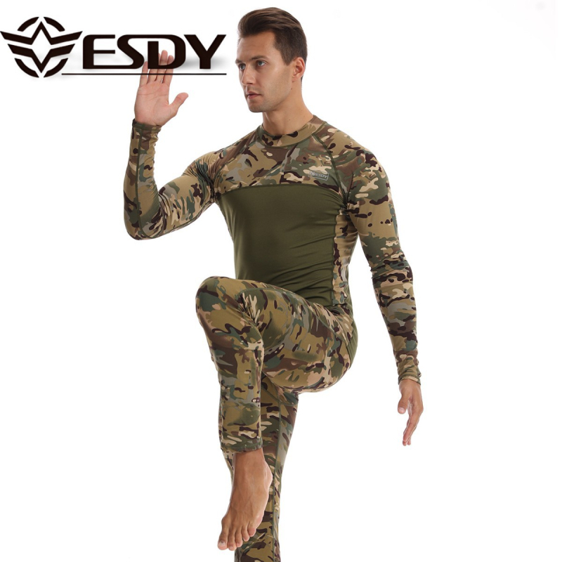 ESDY nauji apvalios kaklo vyriški sportiniai kamufliažiniai apatiniai drabužiai, kryžminiai, laisvalaikio stiliaus, šiltas kostiumas, atsparus šalčiui, 175 laipsnių kampu
