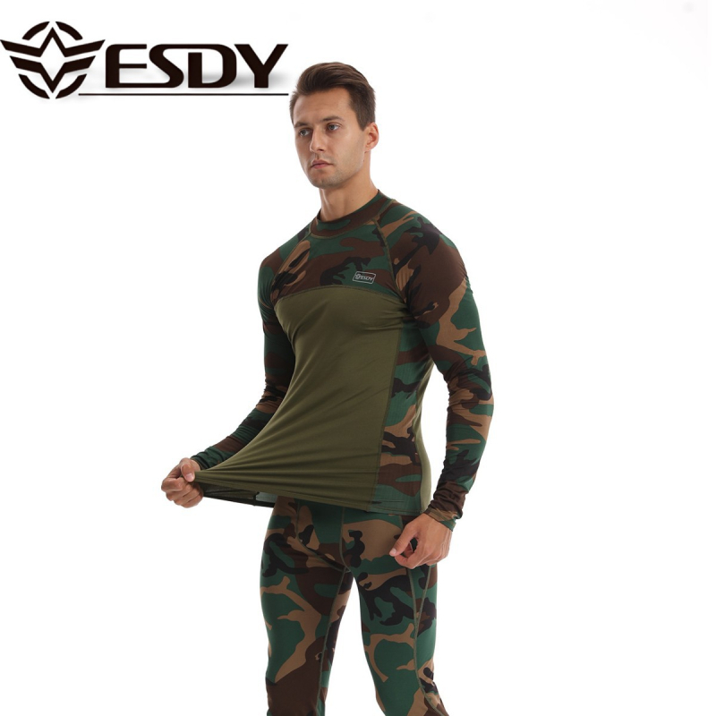 ESDY nauji apvalios kaklo vyriški sportiniai kamufliažiniai apatiniai drabužiai, kryžminiai, laisvalaikio stiliaus, šiltas kostiumas, atsparus šalčiui, 175 laipsnių kampu