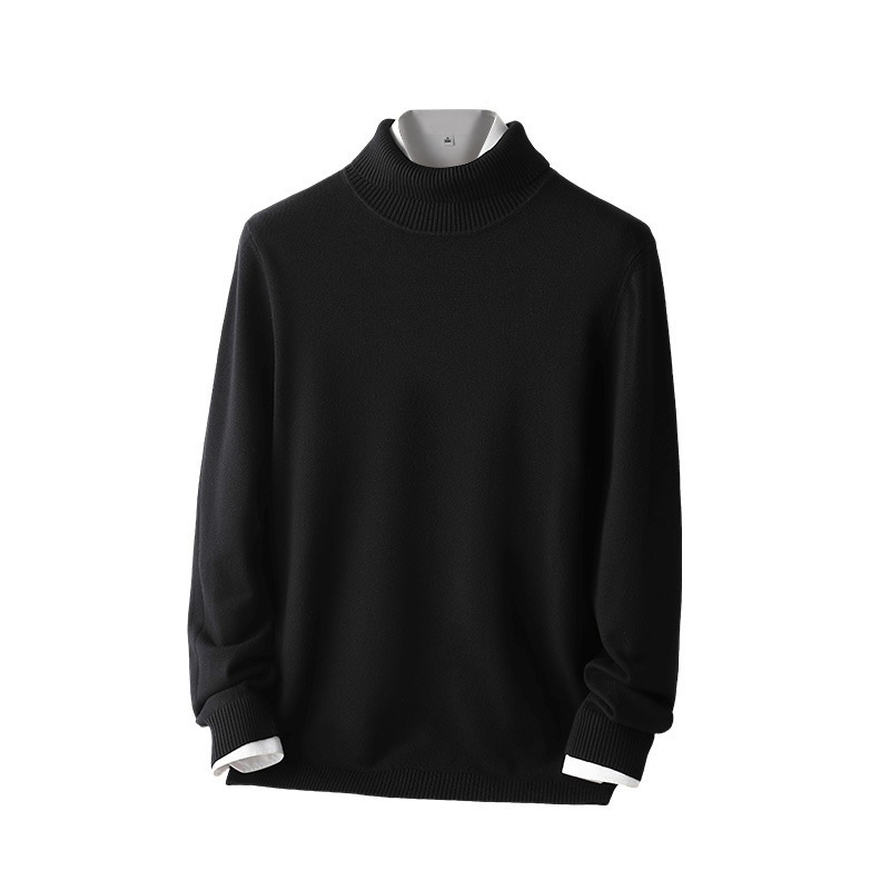 Vyriškas megztinis „Gryna spalva“ 2025 m. rudens ir žiemos naujiems, šiltiems, juodiems marškiniams iki vidurio apykaklės, kvėpuojantiems ir ilgaamžiams.