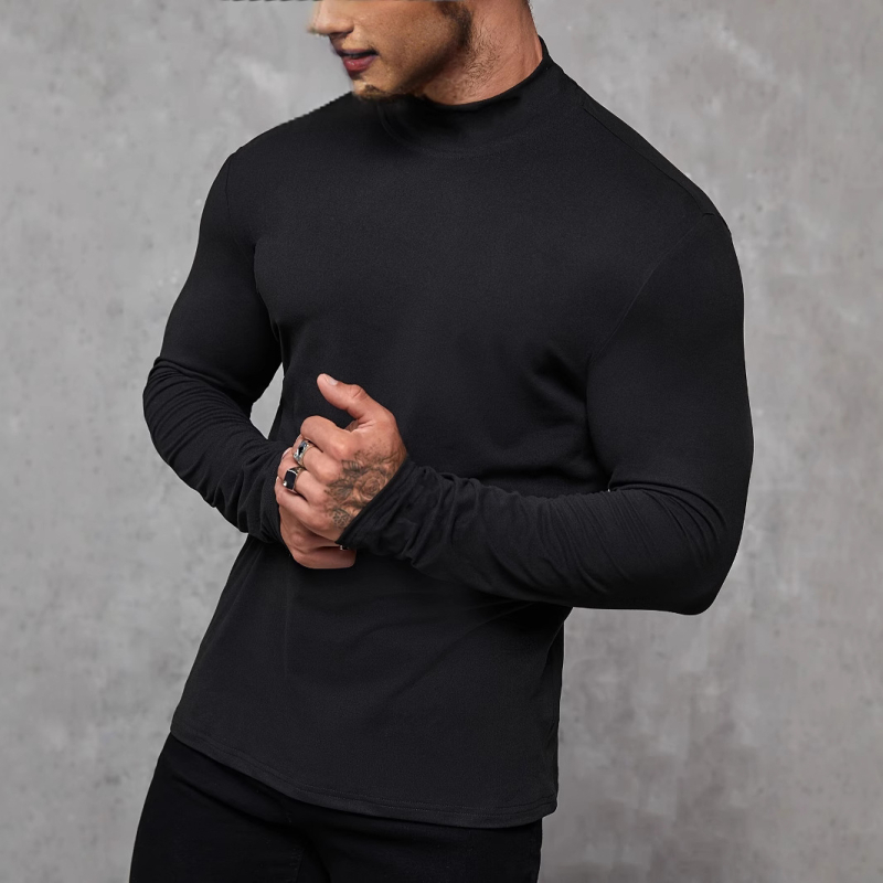 Cezhraničné pre rok 2025 európske a americké pánske jesenné tričko s dlhým rukávom, zahraničný obchod, pánske základné tričko, priliehavé pánske tričko s golierom