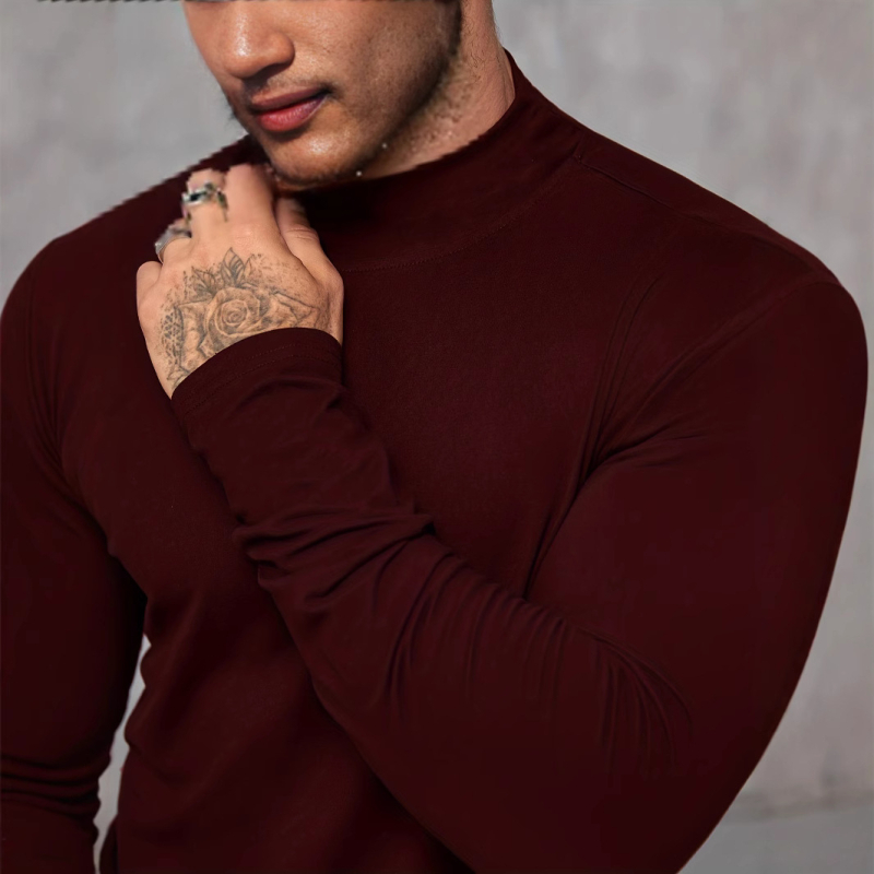 Cezhraničné pre rok 2025 európske a americké pánske jesenné tričko s dlhým rukávom, zahraničný obchod, pánske základné tričko, priliehavé pánske tričko s golierom