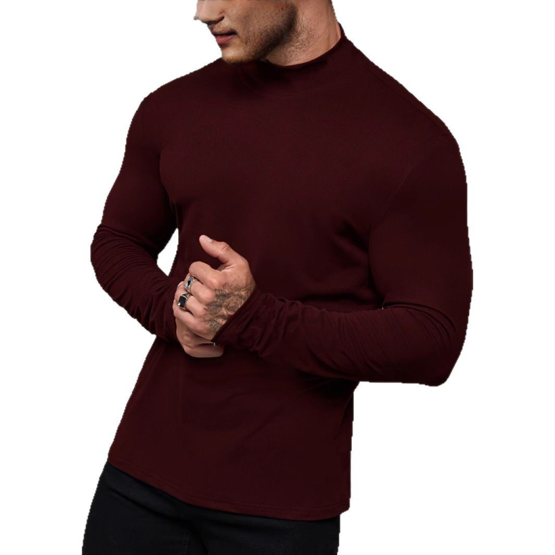 Cezhraničné pre rok 2025 európske a americké pánske jesenné tričko s dlhým rukávom, zahraničný obchod, pánske základné tričko, priliehavé pánske tričko s golierom