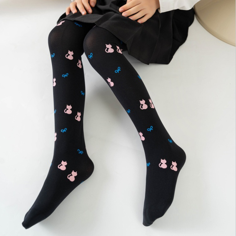 Jalatuteta sokid laste sukkpüksid 2024 suvised uued tüdrukute kassipojamustriga ühe kehaga tantsusokid pealisrõivad retuusid