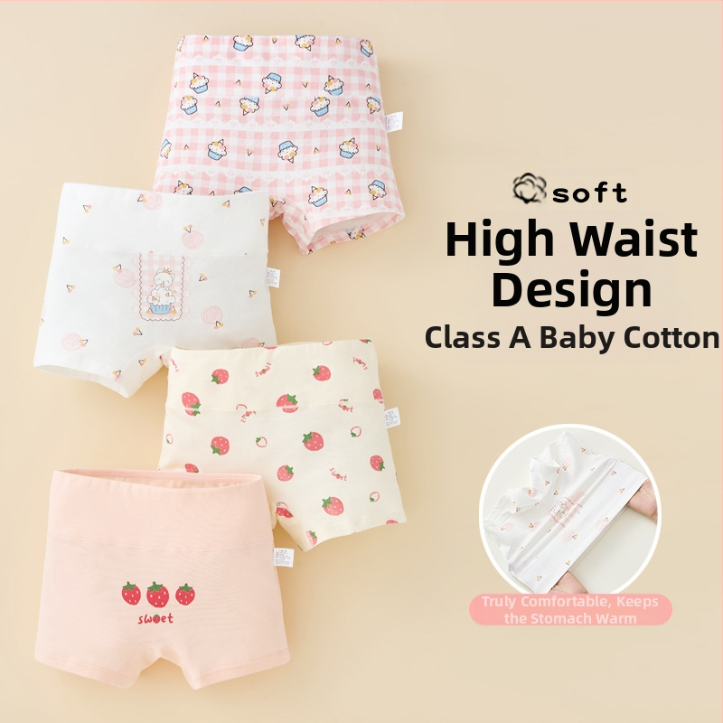 Mergaičių apatiniai iš grynos medvilnės, A klasės medvilnės, aukštu juosmeniu, pilvuką apsaugantys bokseriai. Mergaičių rudens vidurio ir žiemos šortai be sėdmenų kirpimo.