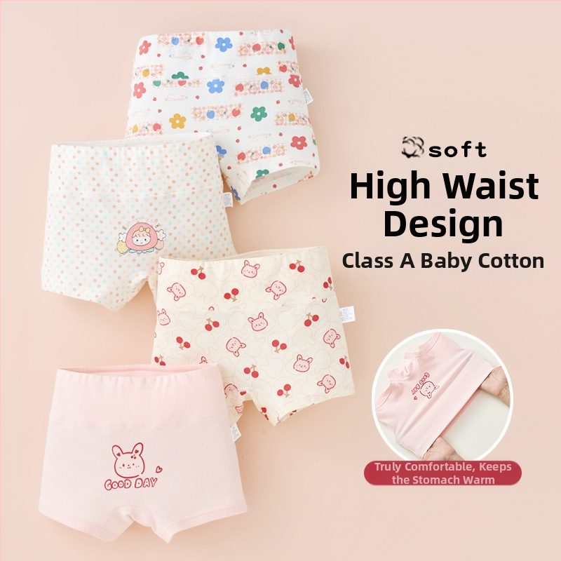 Mergaičių apatiniai iš grynos medvilnės, A klasės medvilnės, aukštu juosmeniu, pilvuką apsaugantys bokseriai. Mergaičių rudens vidurio ir žiemos šortai be sėdmenų kirpimo.