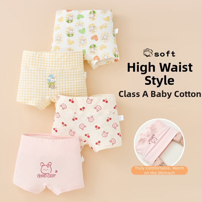 Mergaičių apatiniai iš grynos medvilnės, A klasės medvilnės, aukštu juosmeniu, pilvuką apsaugantys bokseriai. Mergaičių rudens vidurio ir žiemos šortai be sėdmenų kirpimo.