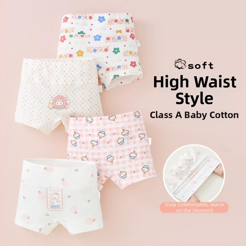 Mergaičių apatiniai iš grynos medvilnės, A klasės medvilnės, aukštu juosmeniu, pilvuką apsaugantys bokseriai. Mergaičių rudens vidurio ir žiemos šortai be sėdmenų kirpimo.