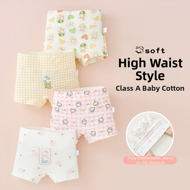 Mergaičių apatiniai iš grynos medvilnės, A klasės medvilnės, aukštu juosmeniu, pilvuką apsaugantys bokseriai. Mergaičių rudens vidurio ir žiemos šortai be sėdmenų kirpimo.