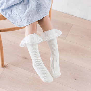 Παιδικές Κάλτσες μέχρι τη Μόσχα Φθινοπωρινές Μονόχρωμες Κορίτσια με Νήμα με Κούκλες και Δαντέλα, Κάλτσες μέχρι το γόνατο, Χτενισμένες Βαμβακερές, Γυναικείες Κάλτσες Treasure
