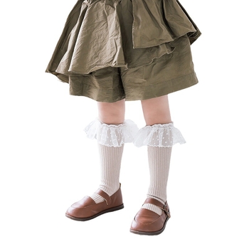 Παιδικές Κάλτσες μέχρι τη Μόσχα Φθινοπωρινές Μονόχρωμες Κορίτσια με Νήμα με Κούκλες και Δαντέλα, Κάλτσες μέχρι το γόνατο, Χτενισμένες Βαμβακερές, Γυναικείες Κάλτσες Treasure