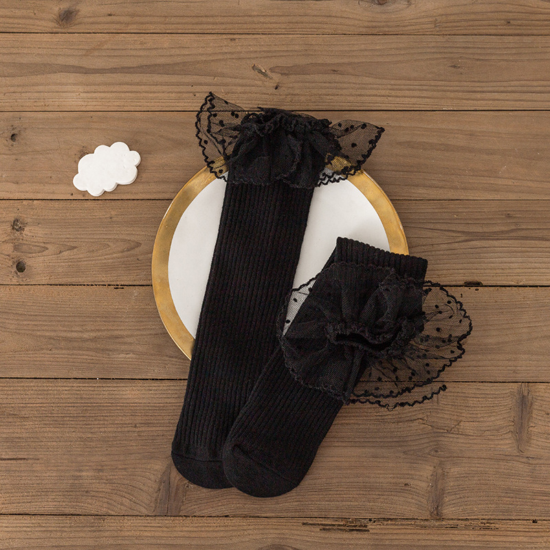 Παιδικές Κάλτσες μέχρι τη Μόσχα Φθινοπωρινές Μονόχρωμες Κορίτσια με Νήμα με Κούκλες και Δαντέλα, Κάλτσες μέχρι το γόνατο, Χτενισμένες Βαμβακερές, Γυναικείες Κάλτσες Treasure