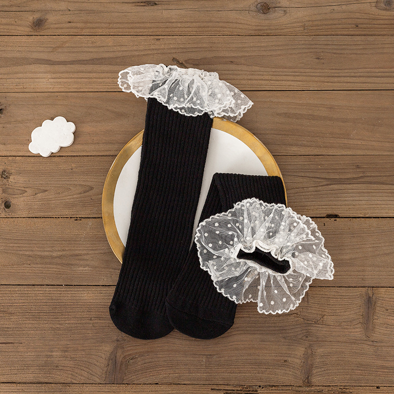 Παιδικές Κάλτσες μέχρι τη Μόσχα Φθινοπωρινές Μονόχρωμες Κορίτσια με Νήμα με Κούκλες και Δαντέλα, Κάλτσες μέχρι το γόνατο, Χτενισμένες Βαμβακερές, Γυναικείες Κάλτσες Treasure