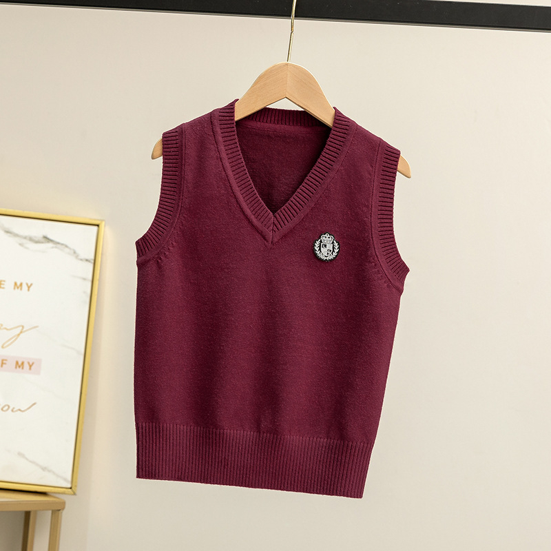 Keskmise ja suure laste koolivormiriided 2025. aasta sügiseseks preppy stiilis kootud vestid lasteaiavormiriided poistele ja tüdrukutele puhasvärvilised V-kaelusega kampsunid hulgimüügist