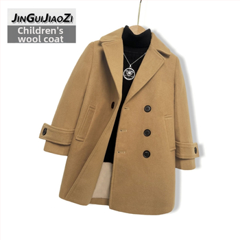Μάλλινο παλτό για αγόρια, βαμβακερό και παχύ μάλλινο παλτό για φθινόπωρο και χειμώνα, παιδικό ζεστό μάλλινο παλτό με πέτο σε κορεατικό στιλ