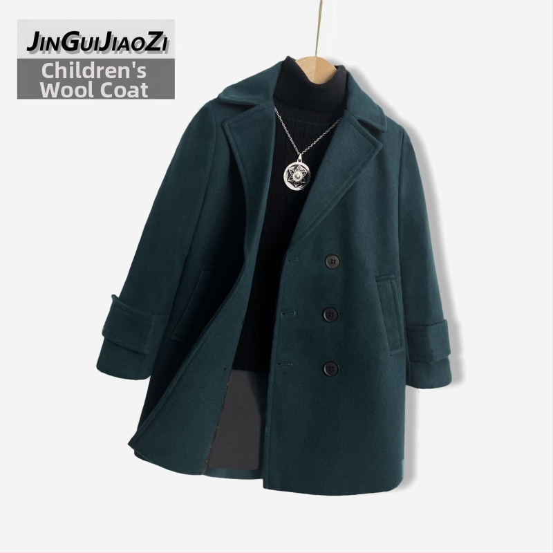 Вълнено палто за момчета, памучно и удебеляващо, есенно и зимно вълнено палто, детско топло вълнено палто в корейски стил с ревер