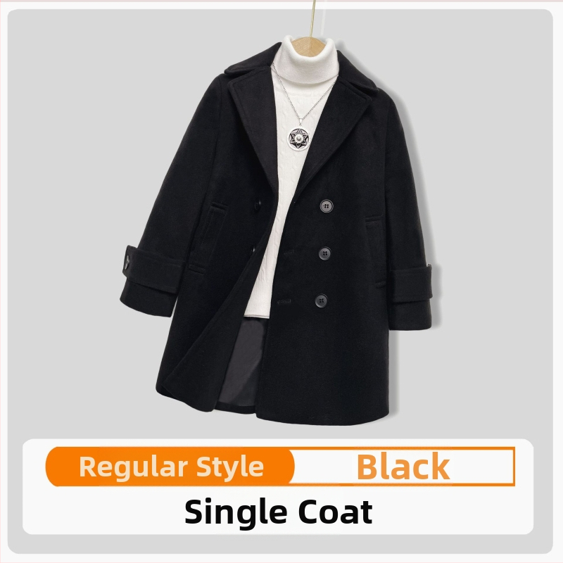 Palton de lână pentru băieți, din bumbac și îngroșare, palton de lână de toamnă și de iarnă, palton cald de lână cu rever în stil coreean pentru copii