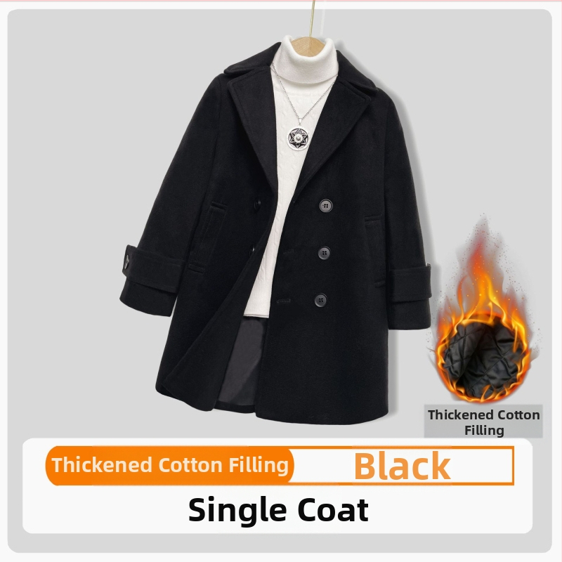 Palton de lână pentru băieți, din bumbac și îngroșare, palton de lână de toamnă și de iarnă, palton cald de lână cu rever în stil coreean pentru copii