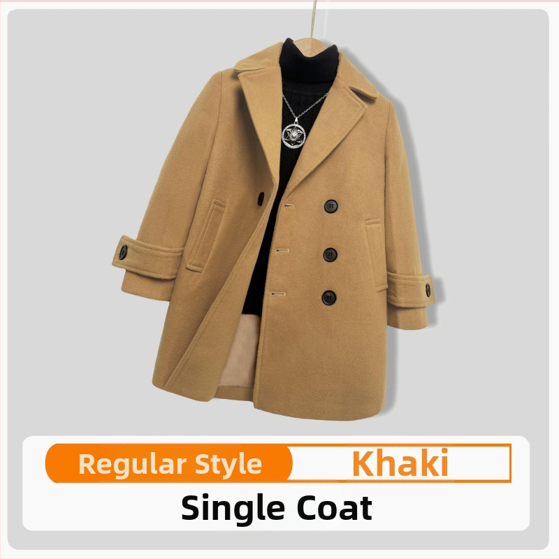 Palton de lână pentru băieți, din bumbac și îngroșare, palton de lână de toamnă și de iarnă, palton cald de lână cu rever în stil coreean pentru copii