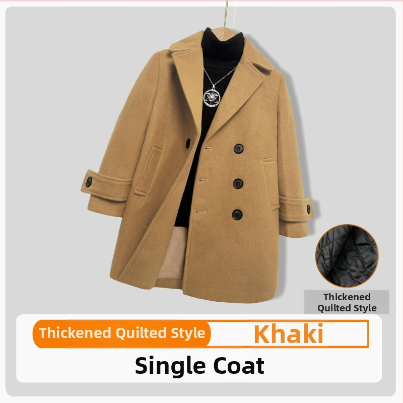 Palton de lână pentru băieți, din bumbac și îngroșare, palton de lână de toamnă și de iarnă, palton cald de lână cu rever în stil coreean pentru copii