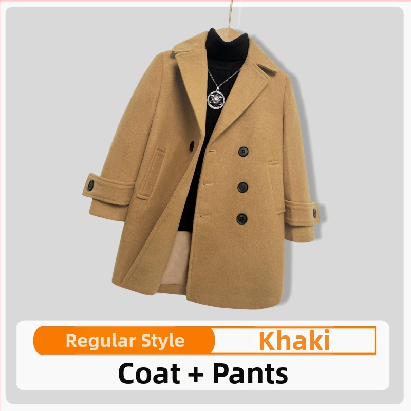 Palton de lână pentru băieți, din bumbac și îngroșare, palton de lână de toamnă și de iarnă, palton cald de lână cu rever în stil coreean pentru copii