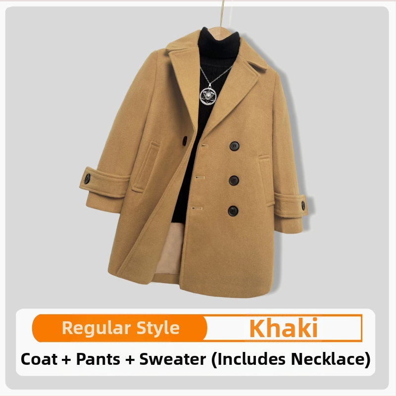 Palton de lână pentru băieți, din bumbac și îngroșare, palton de lână de toamnă și de iarnă, palton cald de lână cu rever în stil coreean pentru copii