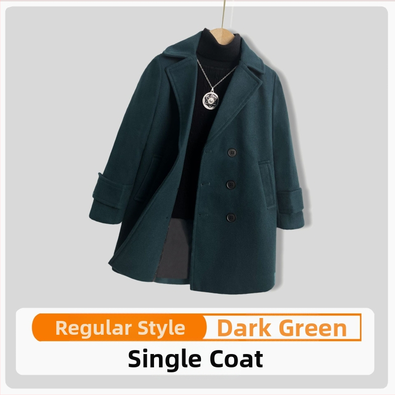 Palton de lână pentru băieți, din bumbac și îngroșare, palton de lână de toamnă și de iarnă, palton cald de lână cu rever în stil coreean pentru copii