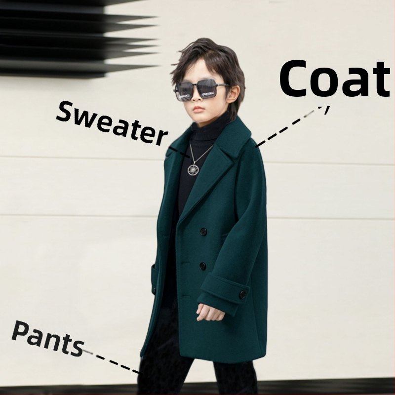 Palton de lână pentru băieți, din bumbac și îngroșare, palton de lână de toamnă și de iarnă, palton cald de lână cu rever în stil coreean pentru copii