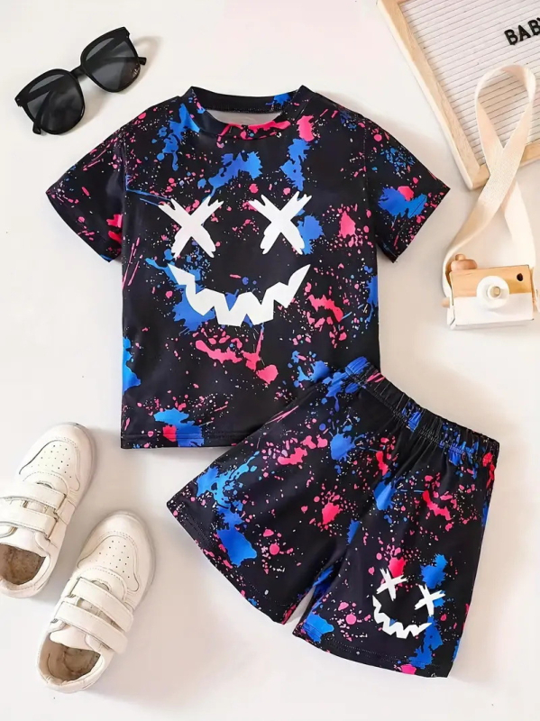 Personalizirano odijelo Ljetno novo za dječake Crtani film Lubanja Medvjed Majica kratkih rukava Kratke hlače Trend RA01 RD01