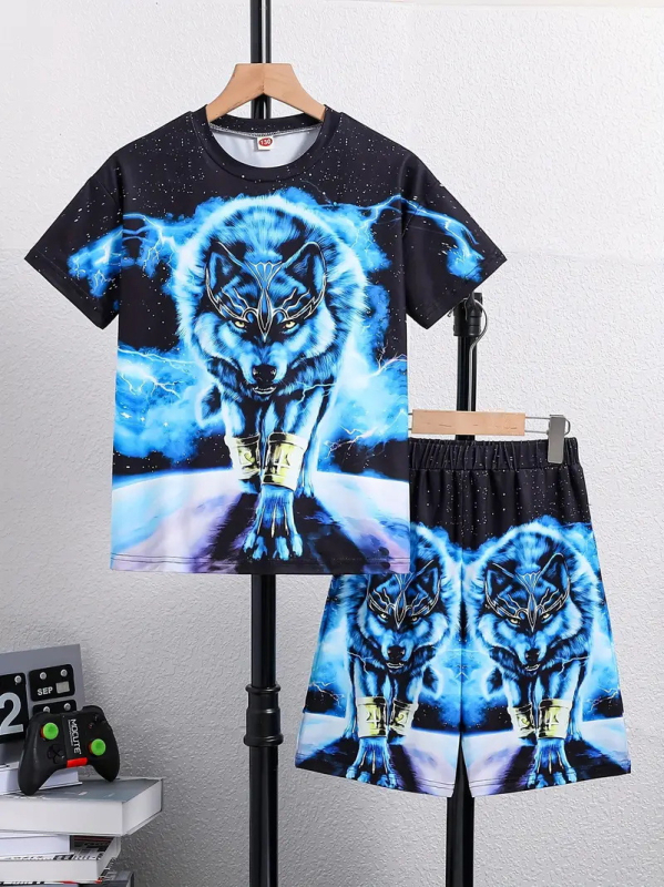 Personalizirano odijelo Ljetno novo za dječake Crtani film Lubanja Medvjed Majica kratkih rukava Kratke hlače Trend RA01 RD01