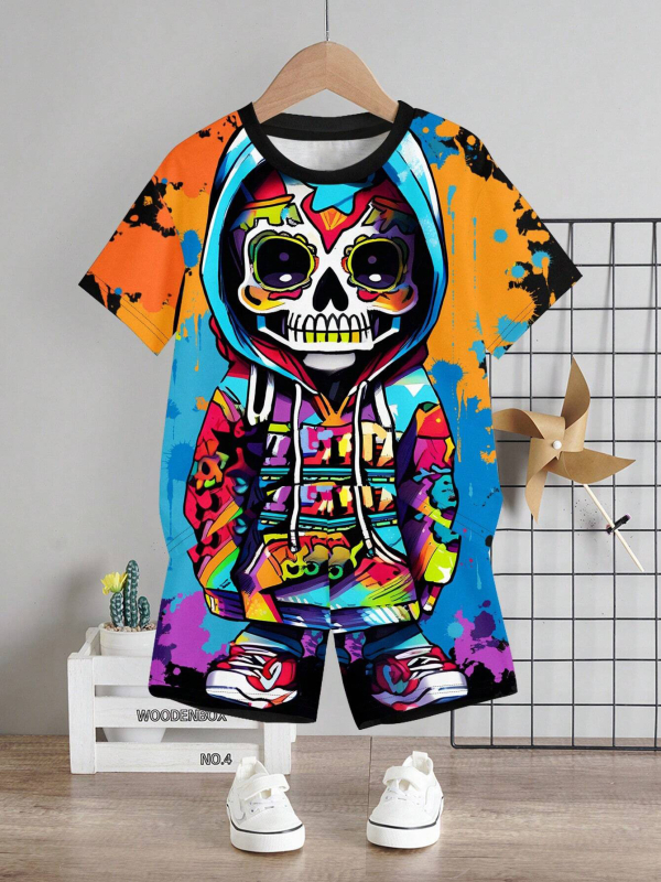 Personalizirano odijelo Ljetno novo za dječake Crtani film Lubanja Medvjed Majica kratkih rukava Kratke hlače Trend RA01 RD01