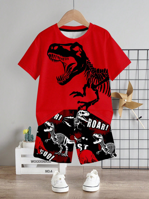 Personalizirano odijelo Ljetno novo za dječake Crtani film Lubanja Medvjed Majica kratkih rukava Kratke hlače Trend RA01 RD01