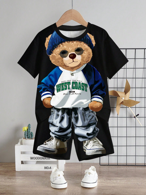Personalizirano odijelo Ljetno novo za dječake Crtani film Lubanja Medvjed Majica kratkih rukava Kratke hlače Trend RA01 RD01