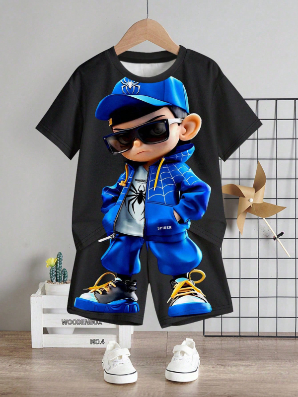 Personalizirano odijelo Ljetno novo za dječake Crtani film Lubanja Medvjed Majica kratkih rukava Kratke hlače Trend RA01 RD01