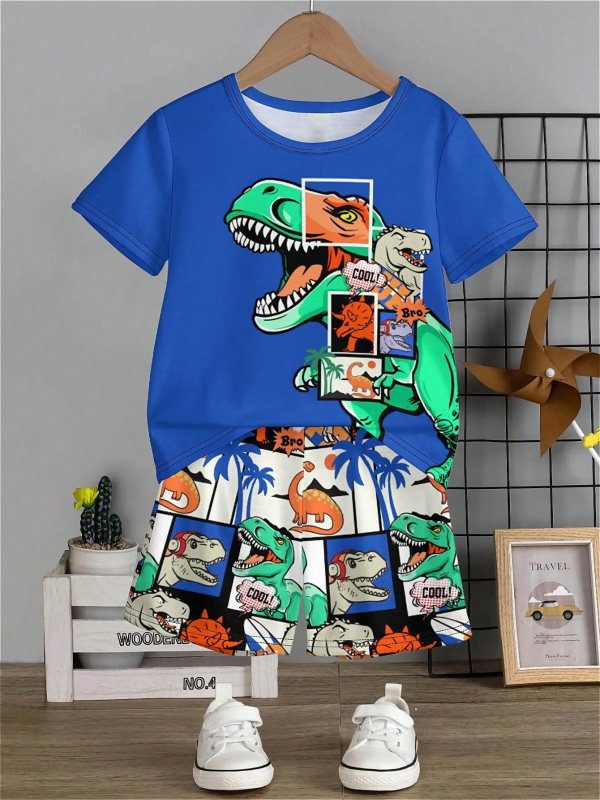 Personalizirano odijelo Ljetno novo za dječake Crtani film Lubanja Medvjed Majica kratkih rukava Kratke hlače Trend RA01 RD01