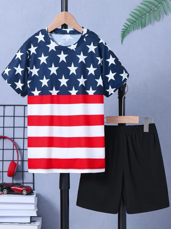 Personalizirano odijelo Ljetno novo za dječake Crtani film Lubanja Medvjed Majica kratkih rukava Kratke hlače Trend RA01 RD01