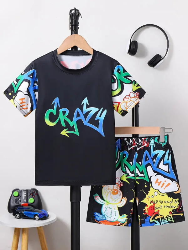 Personalizirano odijelo Ljetno novo za dječake Crtani film Lubanja Medvjed Majica kratkih rukava Kratke hlače Trend RA01 RD01