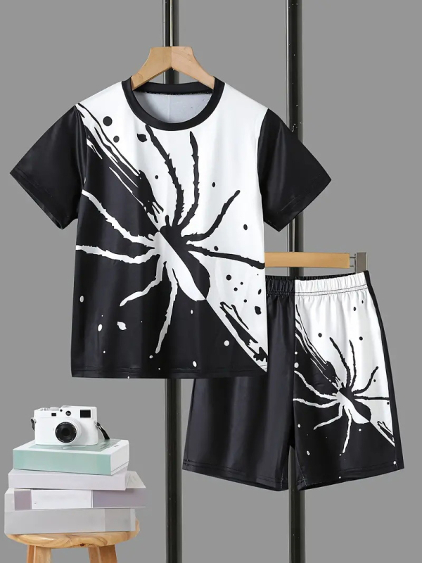 Personalizirano odijelo Ljetno novo za dječake Crtani film Lubanja Medvjed Majica kratkih rukava Kratke hlače Trend RA01 RD01