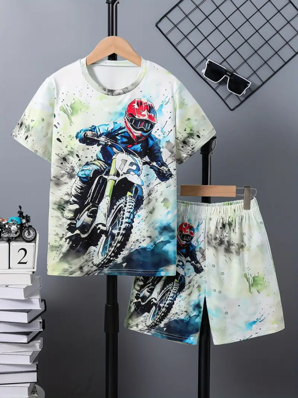 Personalizirano odijelo Ljetno novo za dječake Crtani film Lubanja Medvjed Majica kratkih rukava Kratke hlače Trend RA01 RD01