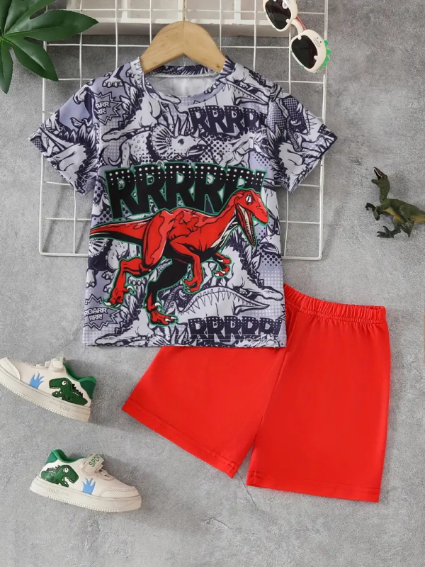 Personalizirano odijelo Ljetno novo za dječake Crtani film Lubanja Medvjed Majica kratkih rukava Kratke hlače Trend RA01 RD01