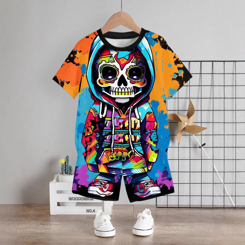 Personalizirano odijelo Ljetno novo za dječake Crtani film Lubanja Medvjed Majica kratkih rukava Kratke hlače Trend RA01 RD01