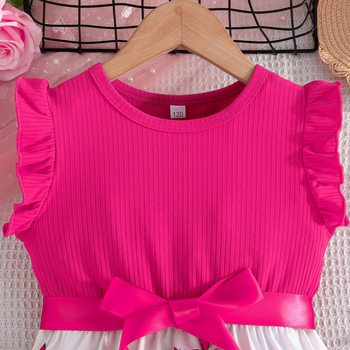 Καλοκαιρινά κορίτσια Νέα Ραφή Εκτύπωσης Πεταλούδας Μονόχρωμο Φόρεμα Αμάνικο με Ζώνη και Δύο Αμάνικα