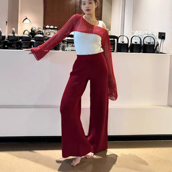 Bluză nouă transfrontalieră Amazon sexy în stil european și american, cu goluri, culoare solidă, cu mânecă lungă, tricotată, top ultra-scurt