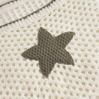 Ευρωπαϊκή και Αμερικανική Άνοιξη Καλοκαίρι Φθινόπωρο Ριγέ Γυναικεία Μπλούζα με Μακρυμάνικο Φαρδύ Πλεκτό, Σε Συνδυασμό Χρωμάτων, Πεντάκτινο Αστέρι, Εκτεθειμένη Μέση, Προοπτική